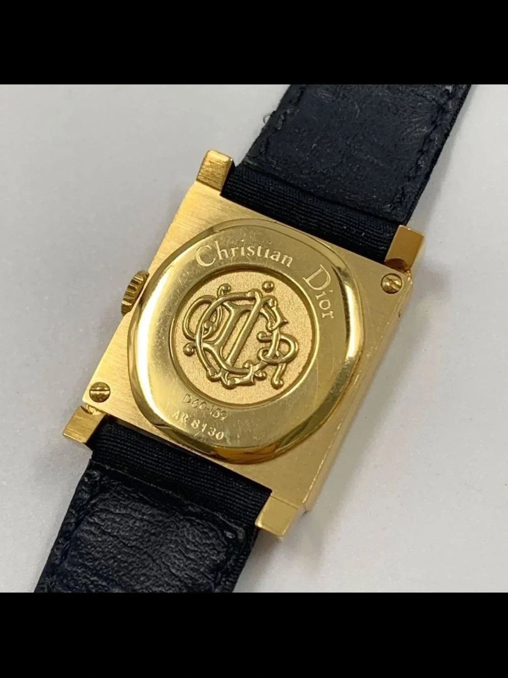 Christian Dior Gold Square Face Watch with Black Strap